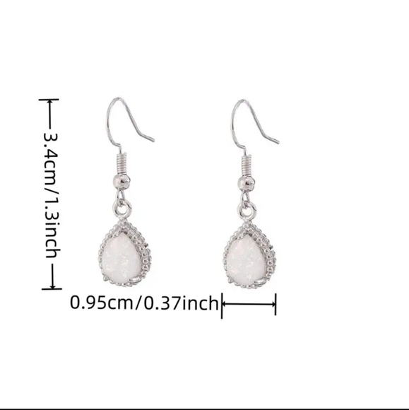 Electroplated Silver Teardrop Shaped Simulated Opal Earrings - Picture 4 of 4